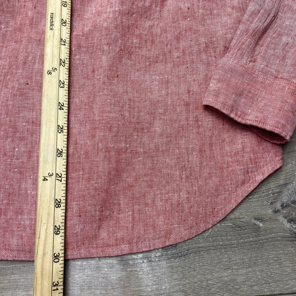 J.Crew Shirt Slim Fit Mens Medium Red Linen Cotton Blend Long Sleeve Button Down